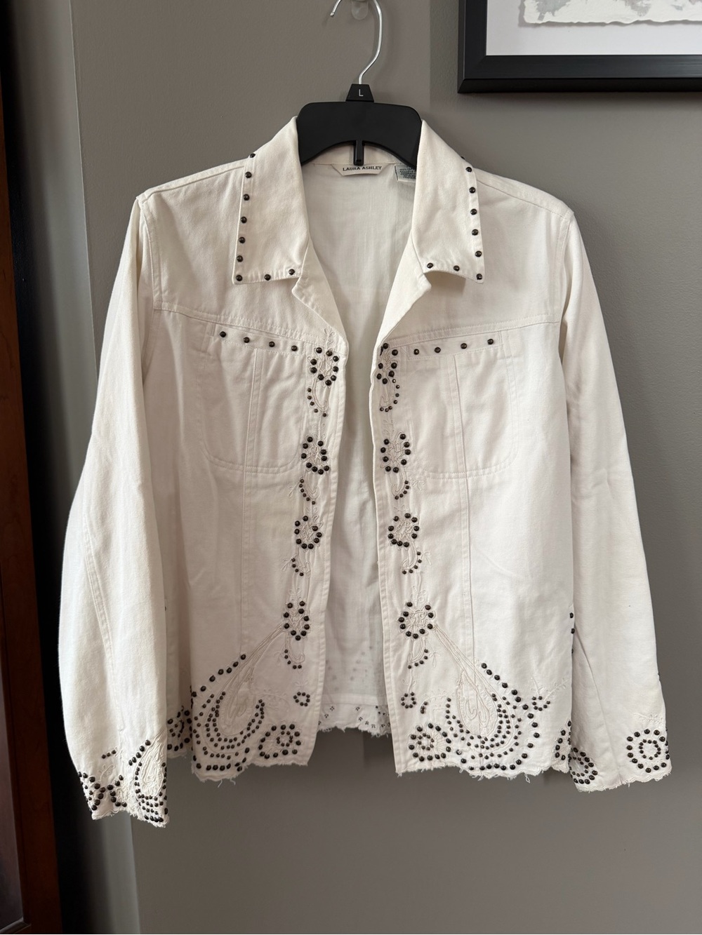 Laura Ashley White Denim Jacket with Stud Embellishment